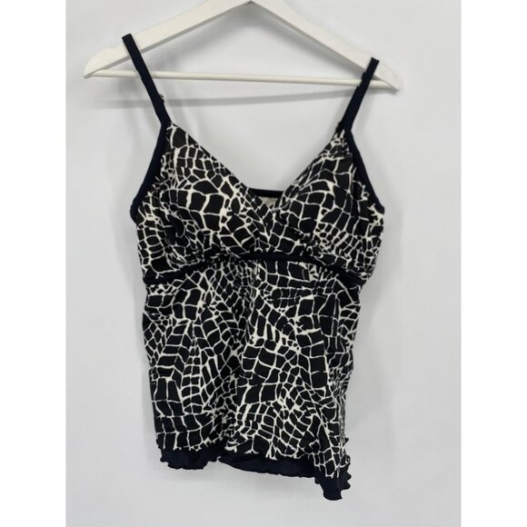 Miraclesuit Sz 16W Tankini Swimsuit Top Black & White Padded Bra V-NECK - Picture 1 of 5